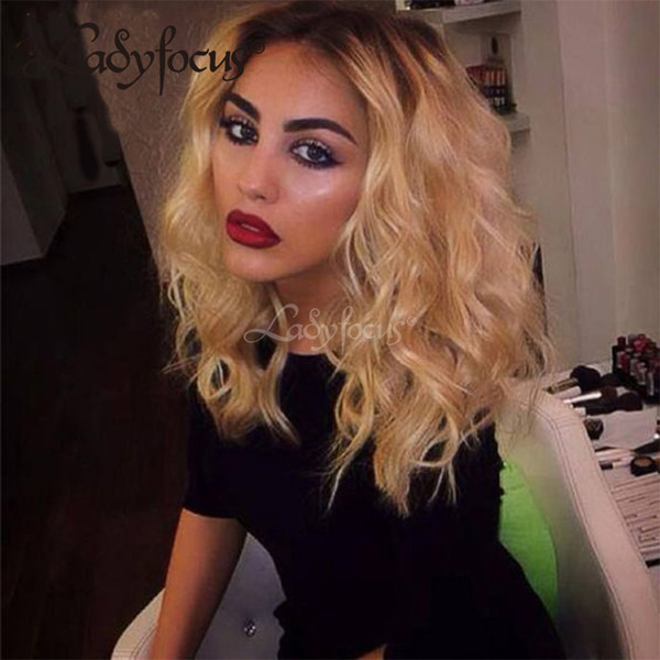 Pre Plucked Blonde Full Lace Human Hair Wigs With Baby Hair Blonde Natural Wave Lace Front Bob Wig For Black Women