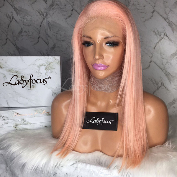 Lady Focus Wig Pink Full Lace Human Hair Wigs With Baby Hair Natural Wave Lace Front Wig 9A Virgin Hair For White Women