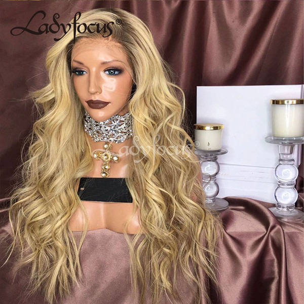 Lady Focus Blonde Full Lace Wigs With Baby Hair Dark Roots Human Hair Wigs Ombre Body Wave Lace Front Wig For White Women