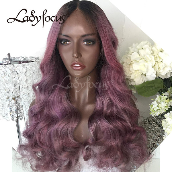 Lady Focus Full Lace Wigs With Baby Hair Violet Color Human Hair Wigs Ombre Body Wave Lace Front Wig For Black Women