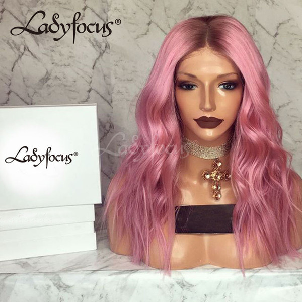 Lady Focus Baby Pink Wig Full Lace Human Hair Wigs With Baby Hair 180 Density Natural Wave Lace Front Wig 9A Virgin Hair