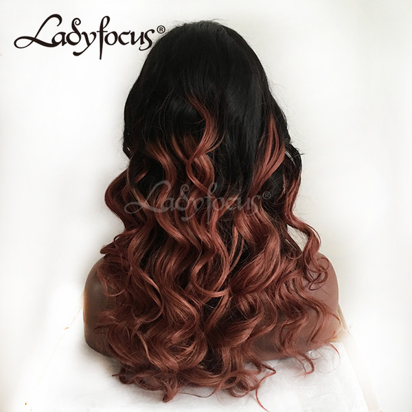 Auburn Glueless Full Lace Human Hair Wigs Natural Wave Ombre Brazilian Lace Front Wig With Baby Hair For Black Women