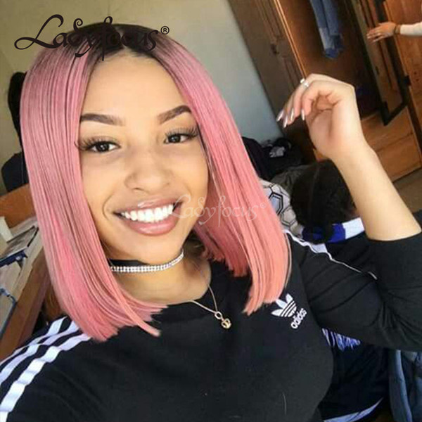 Brazilian Straight Pink Bob Wig Full Lace Human Hair Wigs With Baby Hair Ombre Pink Lace Front Wig Bleached Knots