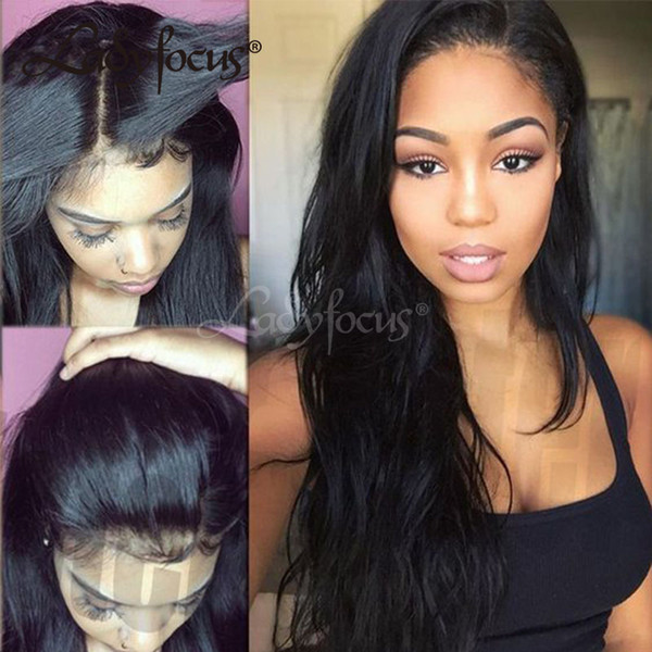 Lady Focus Natural Straight Full Lace Human Hair Wigs With Baby Hair Brazilian Virgin Hair Bleached Knots Lace Front Wigs For Black Women