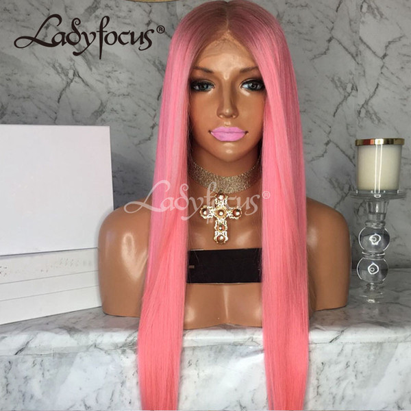 Lady Focus Full Lace Wigs Bleached Knots With Baby Hair Pink Straight Lace Front Wig Virgin Human Hair Ombre Pink Wig