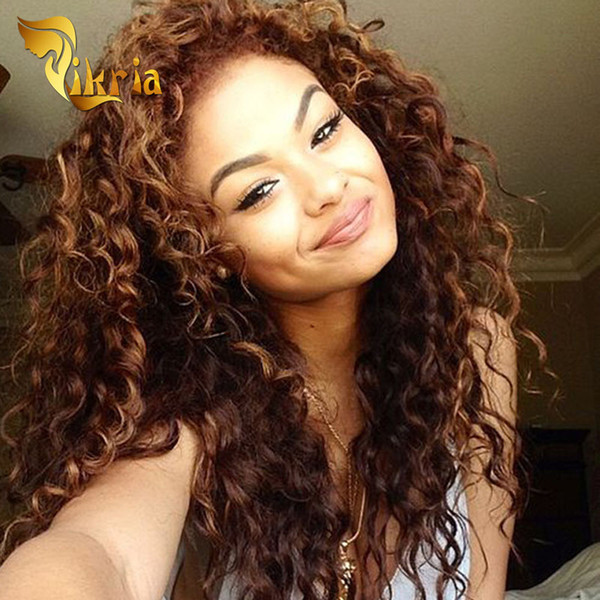 Beautiful Glueless Full Lace Hair Wigs Brown Color Deep Wave Lace Front Human Wig Brazilian Malaysian Peruvian Virgin Hair Lace Wigs