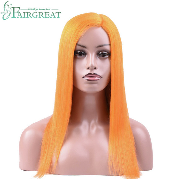 Peruvian/Malaysian/Brazilian/Malaysian Straight Lace Front Wig Pure Orange Color Human Hair Wigs Pre-Colored 14-16 130% Lace Front Remy Hair