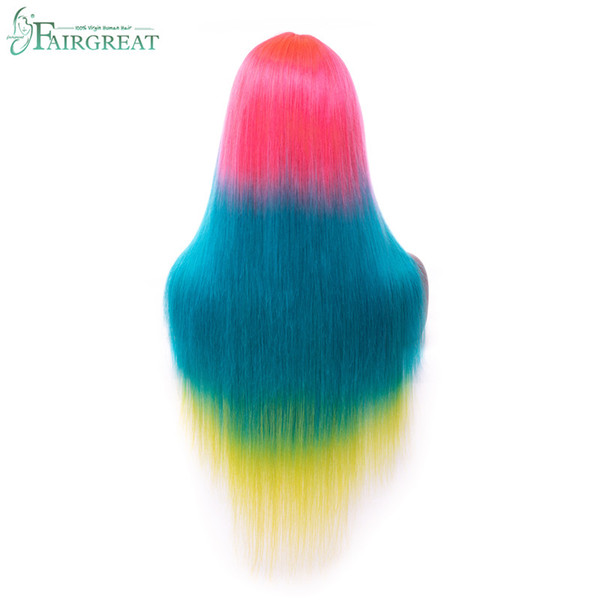 Brazilian Ombre Lace Front Human Hair Wigs Pink/Blue/Yellow Mix Color Wig Straight 32 inches Long Wigs Human Hair Wigs For Women