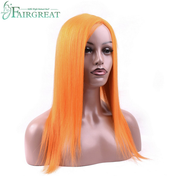 Orange Color Head Seam Wig 14-16 Peruvian/Malaysian/Indian/Brazilian/Mongolian Straight Human Hair Wigs 130% Fairgreat Human Hair Wig