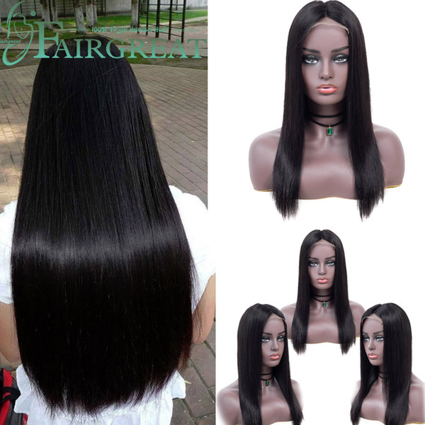 Mongolian Straight Lace Frontal Human Hair Wigs 4*4 Lace Malaysian Non-Remy Human Hair Medium Brown For Black Women Natural Color