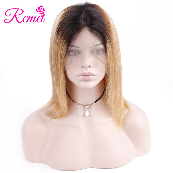 Rcmei Brazilian Straight Human Hair Lace Front 13*4 Bob Wig Wigs for Women T1B-27 Two Tone Ombre Hair Cosplay Short Bob Wig 08-14inch