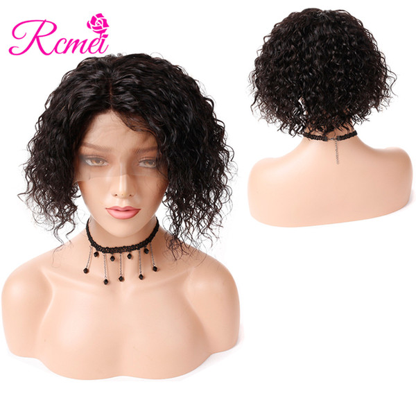 Rcmei Peruvian Kinky Curly Lace Front Wigs with Baby Hair Remy Human Hair Pre-Plucked Hairline Short BoB Wigs 8-14 Inch