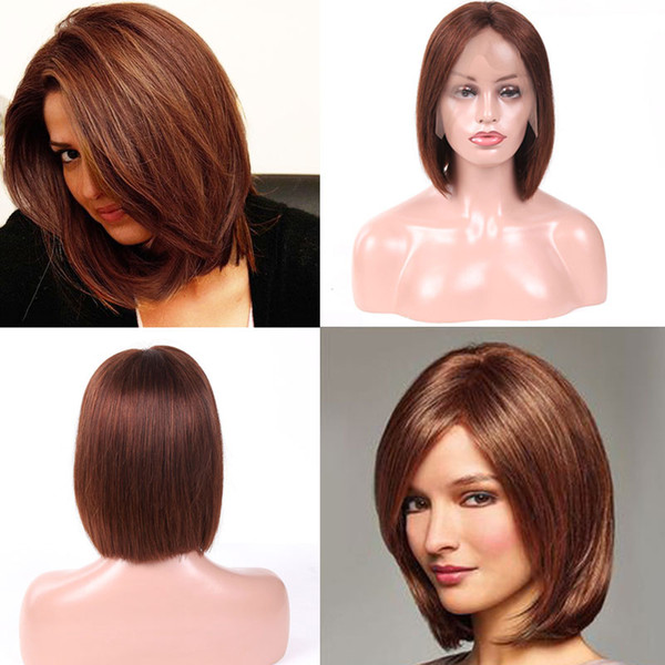 Glueless Bob Wig Brazilian Straight Short Lace Front Human Hair Wigs For Black Women Pre Plucked With Baby Hair Remy Hair Brown Wig