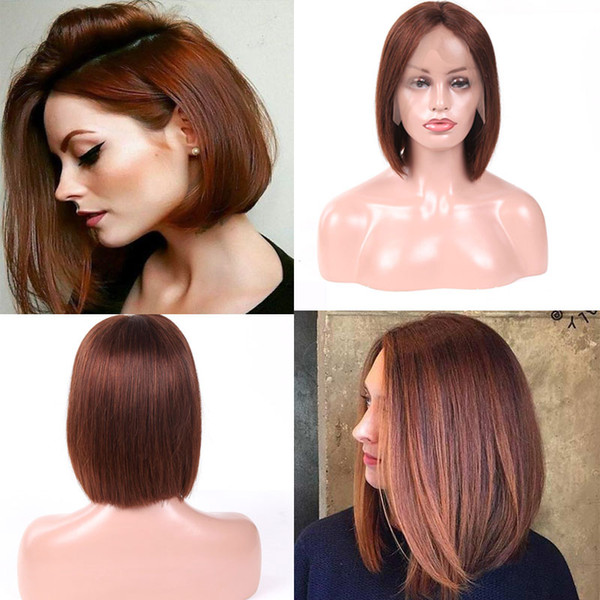 Short Bob Wig Brazilian Remy Hair Straight Lace Front Human Hair Wigs For Women 4# Human Hair Bob Wig Pre Plucked Short Wigs