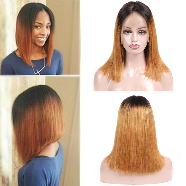 Ombre Lace Front Wigs Brazilian Straight Remy Human Hair Lace Front Wigs For Black Women Raw Virgin Indian Hair T1B/30 Bob Wigs