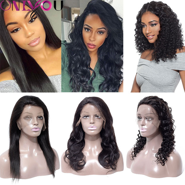 Onlyou hair Products Brazilian Virgin Hair Straight Lace Front Wigs Unprocessed Body Deep Wave Human Hair Lace Front Wigs For Black Women