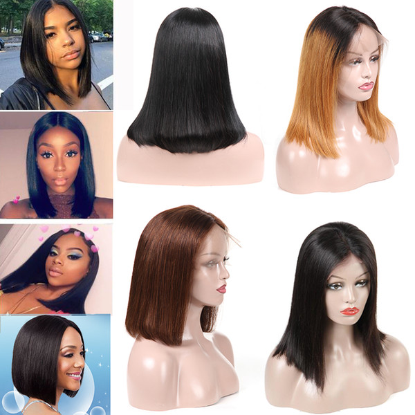 Brazilian Short Bob Lace Front Wigs Middle Part Human Hair Wigs Pre Plucked Bleached Knots For Black Women Straight #1B #4 T1B-30 Wholesale