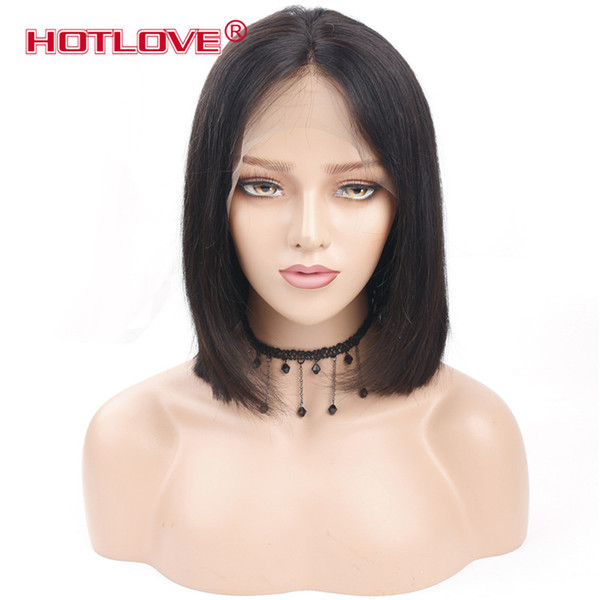 4*4 Short Lace Front Human Hair Wigs For Black Women Brazilian Hair Bob Wig With Baby Hair Pre Plucked Bleached Knot Natural Color