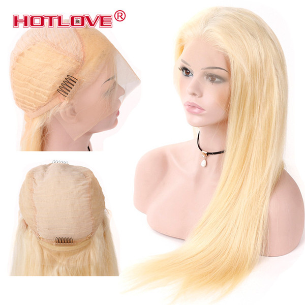 Hotlove Hair Full Blonde 613# Color Brazilian Remy Human Hair Lace Frontal Wigs Density 130% Straight 613 Golden Blonde Lace Front Wig