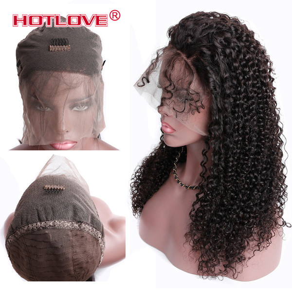 Hotlove Human Hair 360 Lace Front Wigs Kinky Curly 150% Density Wigs Pre-Plucked With Baby Hair Natural Black Keep Curl Well