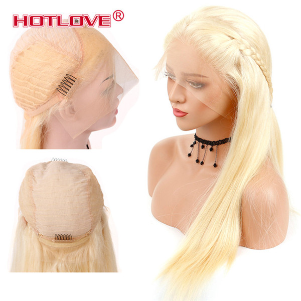 13*4 Swiss Lace Front Human Hair Wigs With Light Brown Lace Pre Plucked Straight Peruvian Remy Human Hair Blond 613 Color Wigs Hotlove