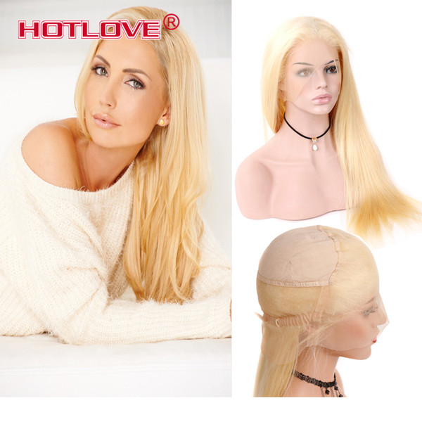 Hotlove Full Lace Wig Blonde 613# Color Brazilian Remy Human Hair Full Lace Wigs Density 130% Straight Hair Wig With Baby Hair 10-24inc