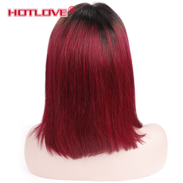 Short Bob Wigs Ombre Color 1B/Burgundy Straight Weave Brazilian Virgin Unprocessed Human Hair Grade 9A Good Quality Lace Front Wigs