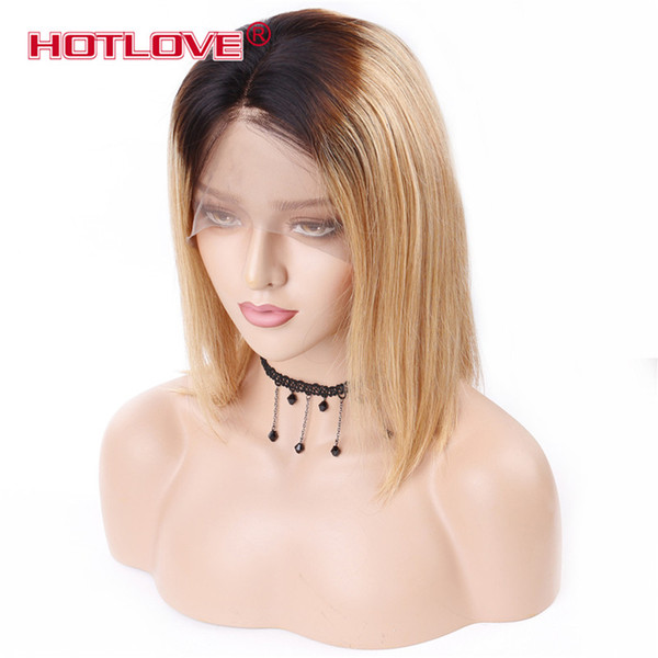 Ombre Human Wigs T1B/27 Blonde Color 150% Density Straight Bob Wig Pre Plucked Hairline with Baby Hair For Beauty Women Girl