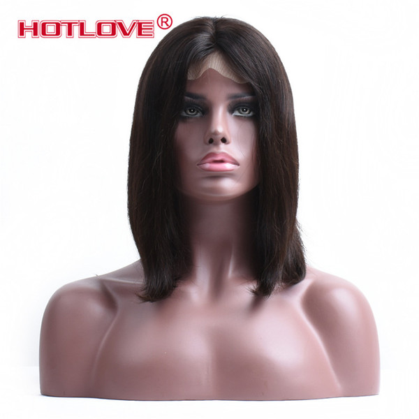 Straight Short Lace Front Human Hair Wigs Brazilian Unprocessed Virgin Hair Bob Wig with Pre Plucked Hairline Bleached Knots 