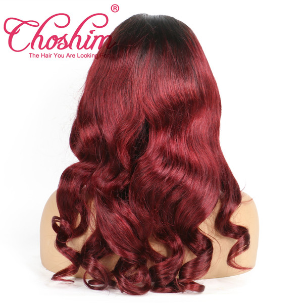 Slove Lace Front Human Hair Wigs For Black Women T1B/99j Pre Plucked Wavy Remy Hair Ombre Lace Wigs With Baby Hair