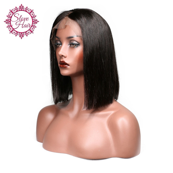 slove Hair Lace Front Human Hair Wigs Peruvian Silky Straight Short Bob Wig 150% Density Natural Color Remy Hair For Black Women