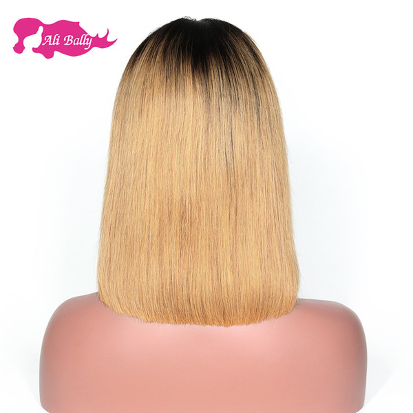 Short Human Hair Bob Wigs For Women Ombre 1B/27 Black Roots Remy Brazilian Lace Front Human Hair Wigs Plucked With Baby Hair