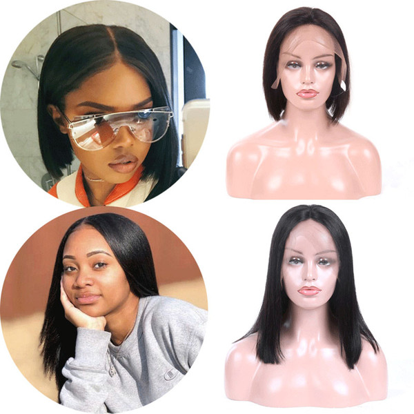 Malaysian Short Bob Wigs Straight Remy Hair Lace Frontal Wigs For Women Natural Black Color 8-26 Inch