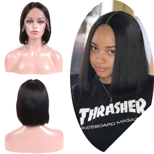 Short Lace Front Human Hair Wigs Brazilian Remy Hair Straight Hair Bob Wig with Pre Plucked Hairline Bleached Knots