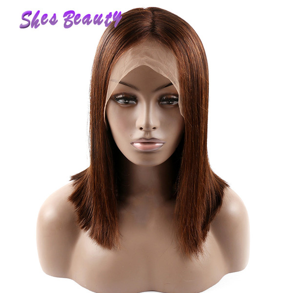 Lace Front Human Hair Wigs Straight Brazilian Hair #4 Light Brown Short Bob Wigs For Black Women 130% Density Straight Hair Wigs