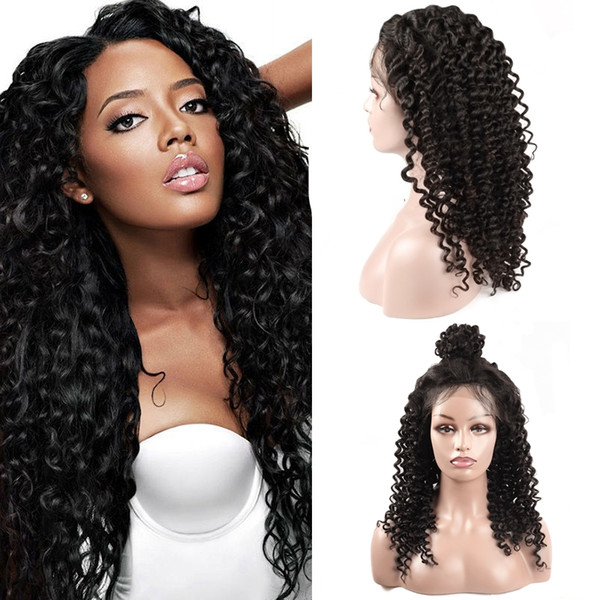 180% Density Natural Hairline Good 10A Brazilian Hair Deep Wave Peruvian full lace human hair wigs With Baby Hair For Black Women