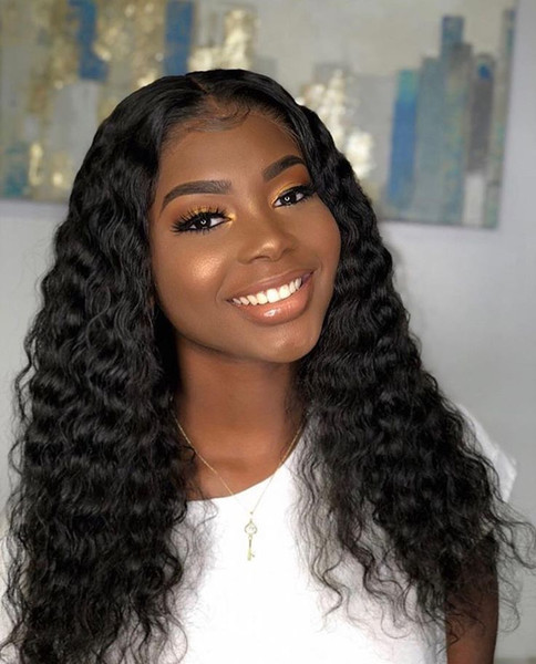 Deep Wave Human Hair Lace Front Wigs Brazilian Hair Kinky Curly lace front wigs Medium Size Swiss Lace Cap Body Wave Human Hair Wigs