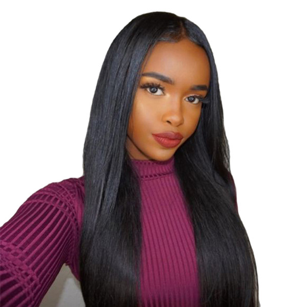 Brazilian Virgin Silky Straight Human Hair Wigs For Black Women Unprocessed Adjustable Peruvian Indian Malaysian Lace Front Wigs 130 Density