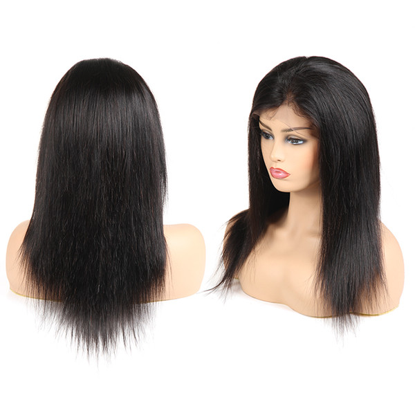 Peruvian Full Lace Human Hair Wigs Vrigin Brazilian Straight Natural Color 12 inch Adjustable 360 Full Lace Human Hair Wigs For Black Women