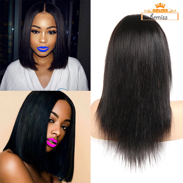 Short Straight Human Hair Full Lace Wigs Unprocessed Brazilian Straight Lace Wigs Preplucked with Baby Hair Natural Color Human Hair Wigs