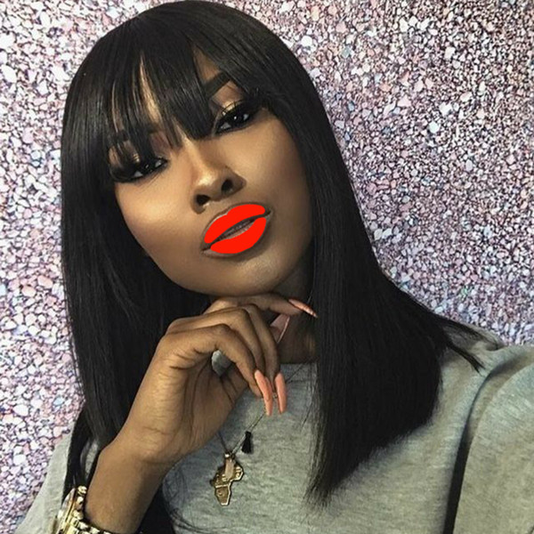 Short Straight Human Hair Lace Wigs Unprocessed Brazilian Virgin Hair Straight Full Lace Wigs Preplucked with Baby Hair For Black Women