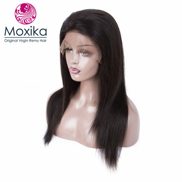 Moxika Pre Plucked Full Lace Human Hair Wigs Straight 150% Density Glueless Brazilian Full Lace Wig With Baby Hair Remy 10-24