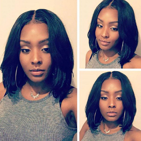 XBLHAIR Short Lace Front Human Hair Wigs Brazilian Remy Hair Bob Wig with Pre Plucked Hairline Bleached Knots 