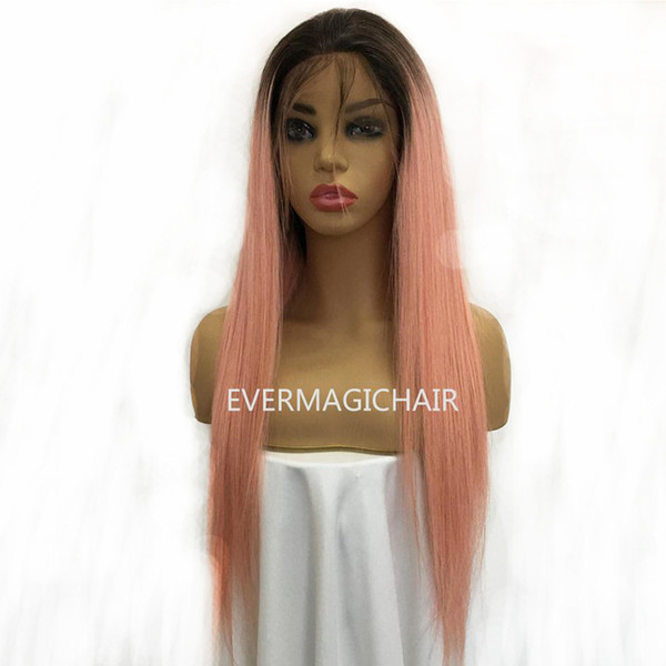 Ombre T1B/Pink Full Lace Human Hair Wigs Silky Straight Brazilian Virgin Human Hair 150 Density Lace Front wig With Baby Hair Glueless