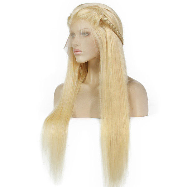 Full Lace Human Hair Wigs 250Density Brazilian Blonde #613 Human Hair Straight Thick Glueless Lace Front Wigs With Baby Hair .