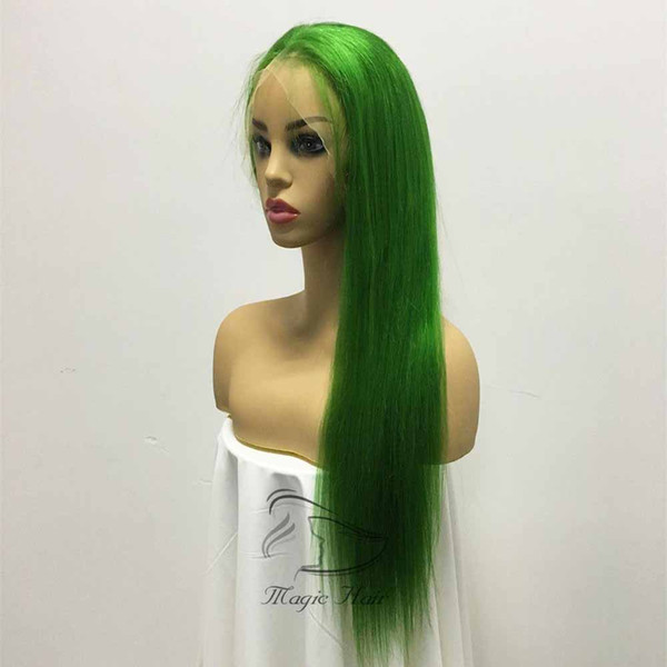 Green color Full Lace Human Hair Wigs Silky Straight Brazilian Virgin Human Hair 150 Density Lace Front wig With Baby Hair Glueless