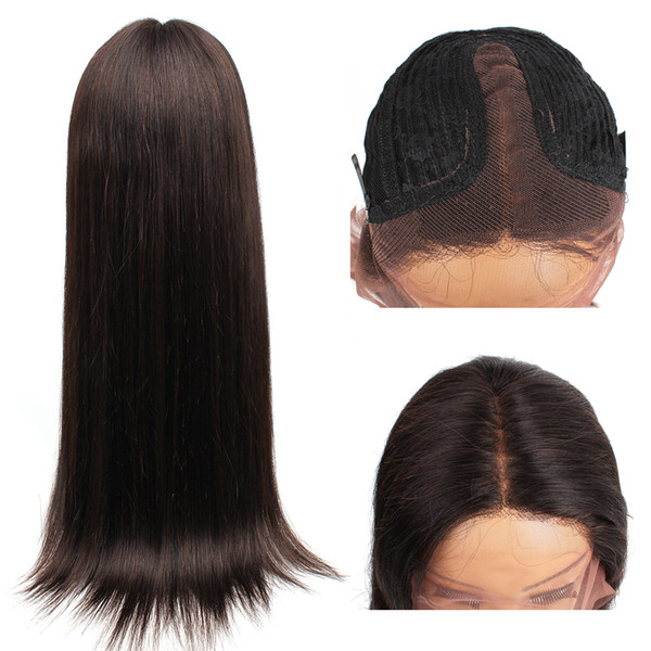 Kiss Hair Middle Part Pre-Plucked T Lace Front Wig Straight Virgin Human Hair Wigs 14-28 inch Full Lace Wigs African American Wigs