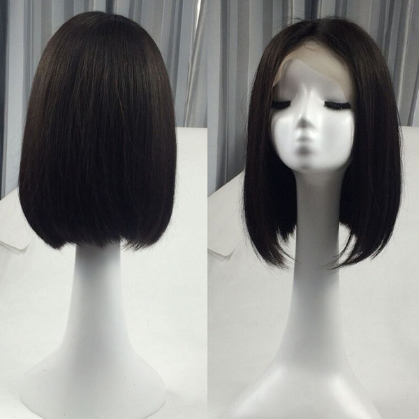 Glueless Lace Front Virgin Human Hair Wigs Short Bob Wig Silky Straight Style Neat Ends Middle Part 10 12 14 16 inch