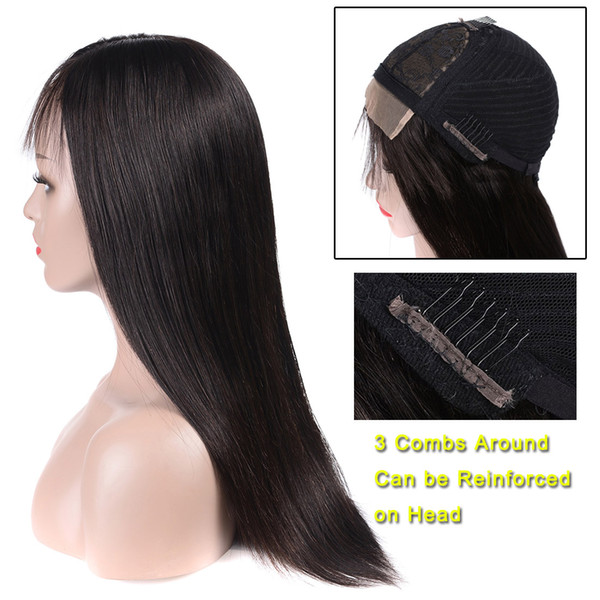 Lace Front Human Hair Wigs Straight Brazilian Remy Hair 4*4 Lace Frontal Wigs Pre Plucked Hairline With Baby Hair 8-16''