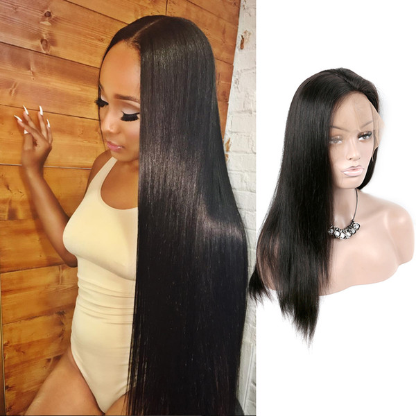 Hot Selling Virgin Hair Wigs For Black Women Straight Wigs Pre Plucked With Baby Hair 100% Unprocessed Virgin Hair Natural Black Color